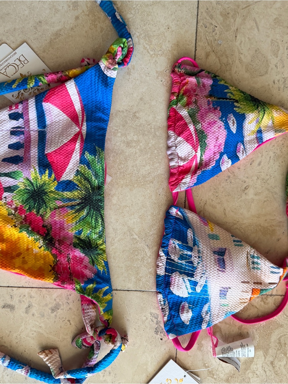 Becca Island Print Triangle Bikini Top & Tie-Side Bottoms - Pink Multi - Picture 4 of 10
